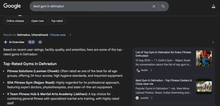 ai overview result of search best gym in dehradun